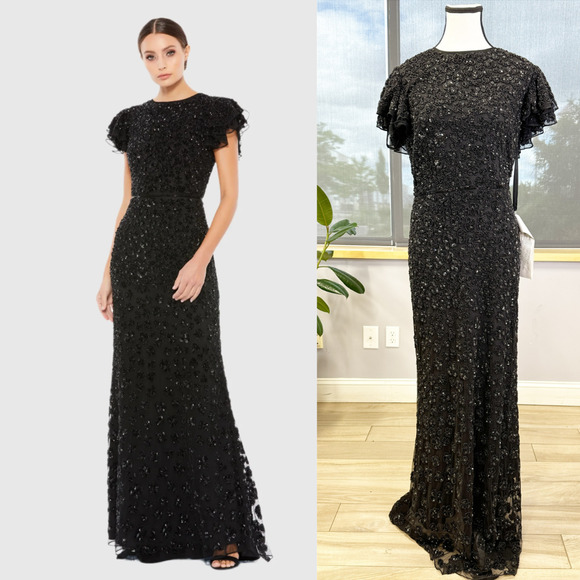 High Neck Flutter Cap Sleeve Gown 10748 Size 14 - Picture 1 of 8